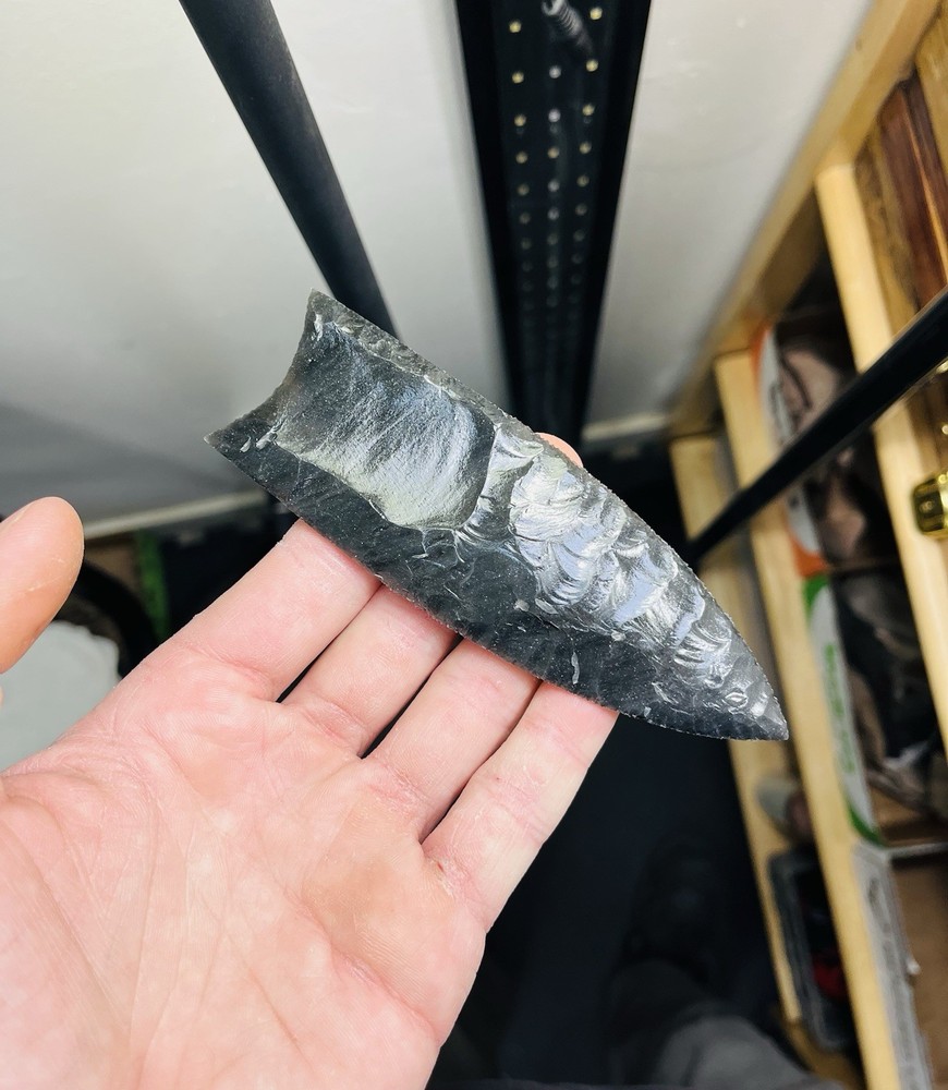 5” 1/8 Utah Black Obsidian Clovis Arrowhead.