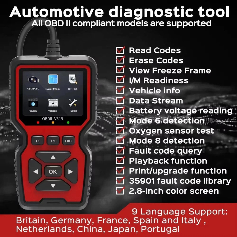 Professional OBD2 V519 Scanner - 2025 Upgraded OBDII + CAN Code Reader**