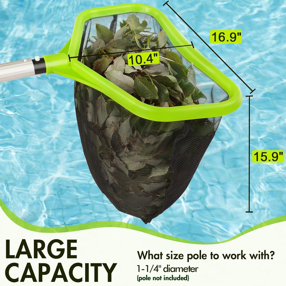 Fine Mesh Pool Skimmer Net Reinforced Frame Large Capacity Cleaning Leaf Rake
