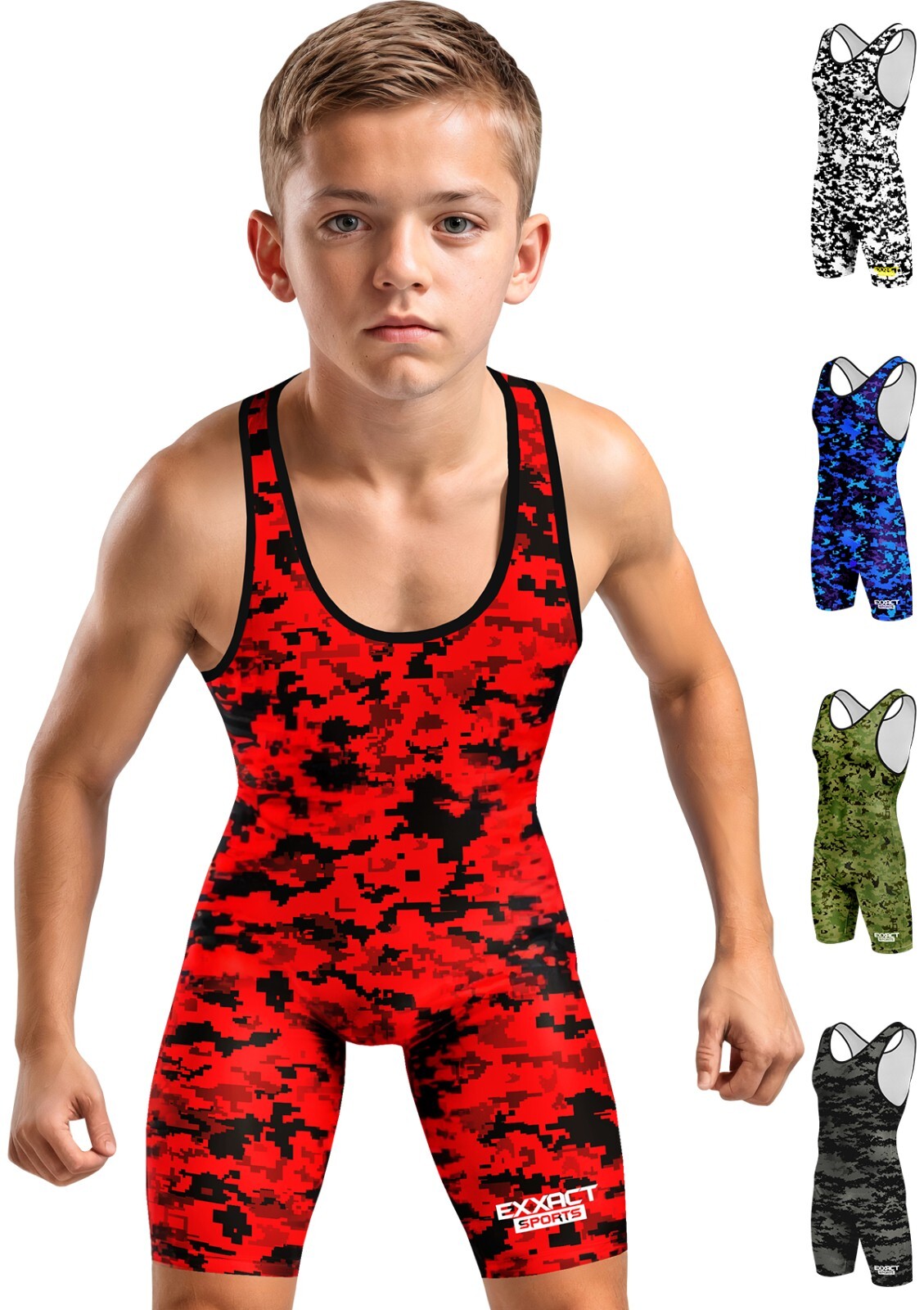 Exxact Sports Digital Camouflage Youth Wrestling Singlets for Boys