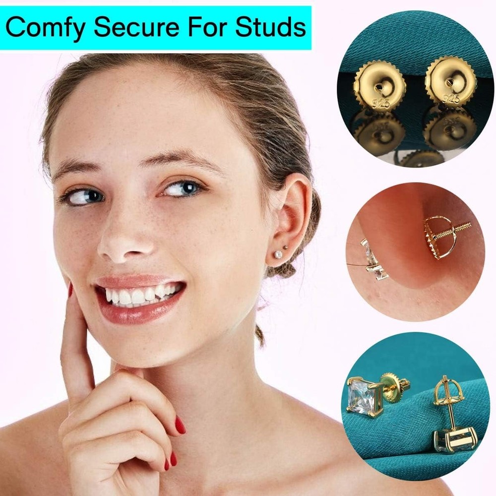Gold Screw Earring Backs Replacement for Threaded Posts
