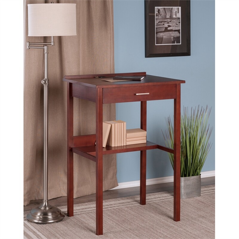 Winsome Ronald 28" Transitional Solid Wood High Writing Desk in Walnut