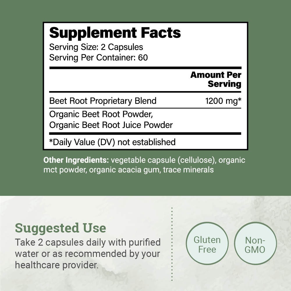 Organic Beet Root Capsules 1200 mg - Beet Root Powder & Juice Blend