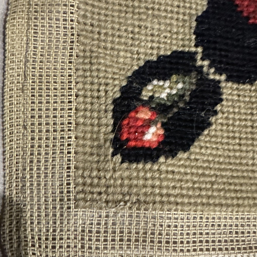 Completed Black Cherry Needlepoint Canvas 9" x 8.5"