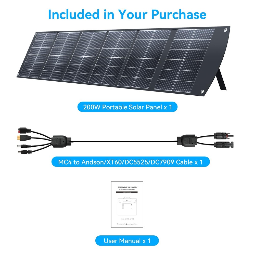 Ecosonique 200W Portable Solar Panel for Power Stations, Foldable & Lightweig...
