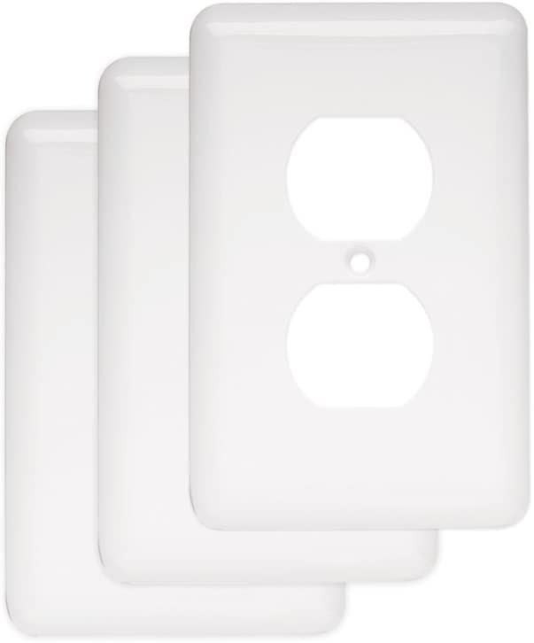 (3 Pack) Round Single Duplex White Metal Wall Plate