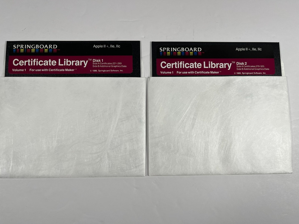 Springboard Certificate Maker/Certificate Library Software for Apple II 5.25"