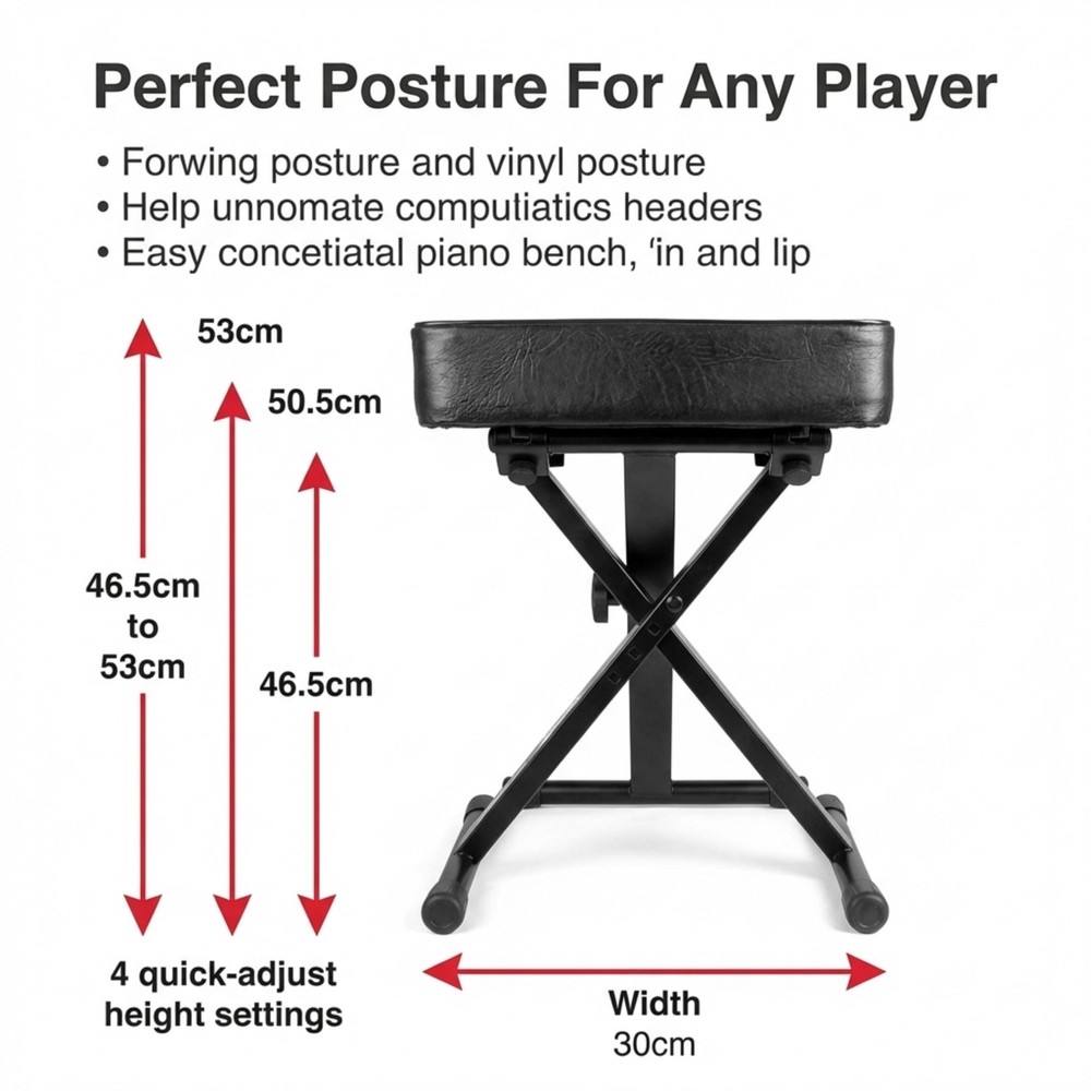 Premium Adjustable Padded Keyboard Bench or Piano Stool with Lessons.