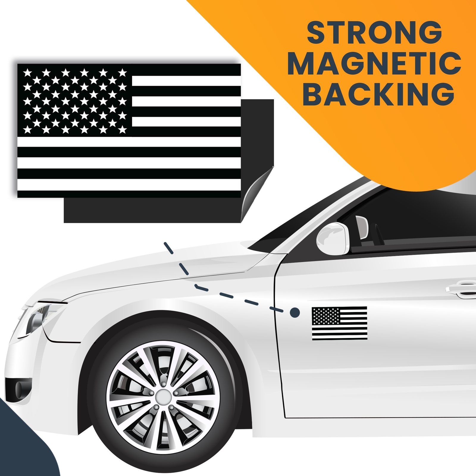 Black and White American Flag Magnet Decal, 3x5 Inches Automotive Magnet for Car