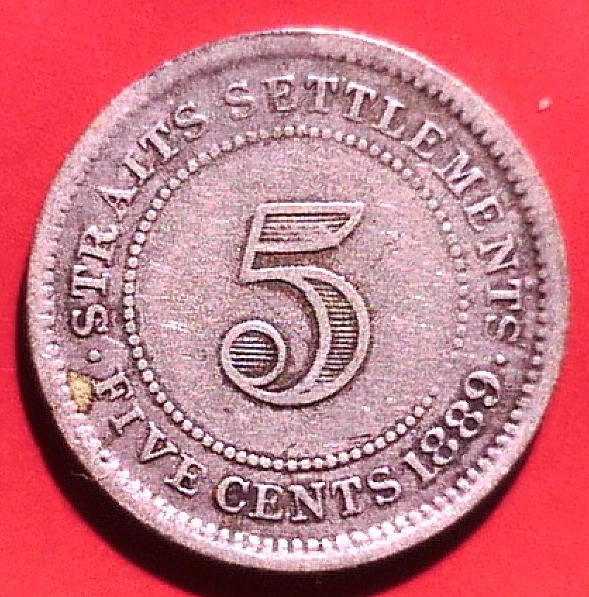 STRAITS SETTLEMENTS /  SILVER 5 FIVE CENTS 1889