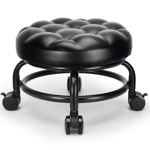 Low Height Rolling Stool Roller Stool PU Leather Comfortable Seat Style 1
