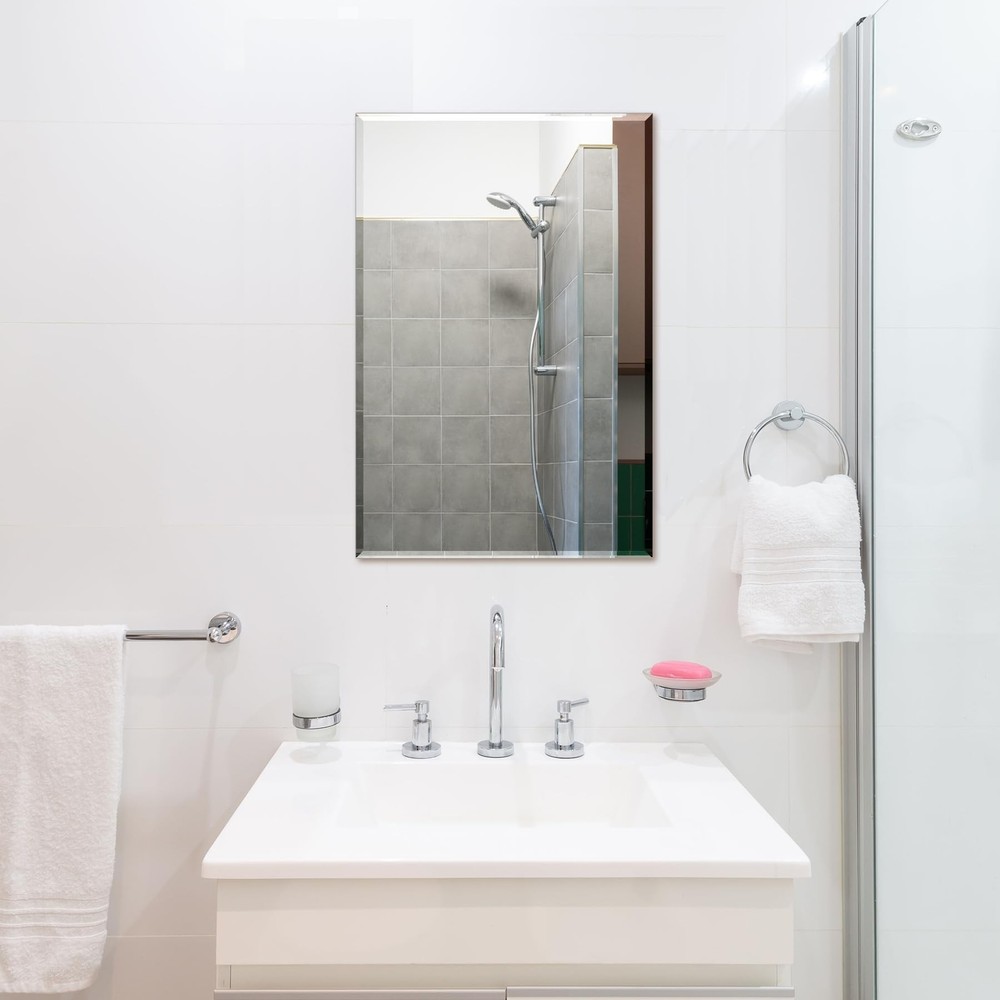 Ruomeng Rectangle Wall Mirror Frameless Mirror 16” x 24" Beveled Edge Mirr