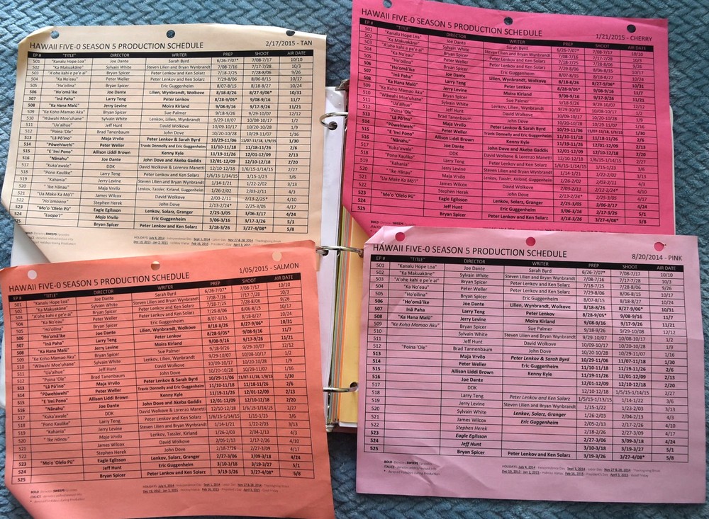 2012 Hawaii Five-O "Kalele" Original Script + Shooting Schedule