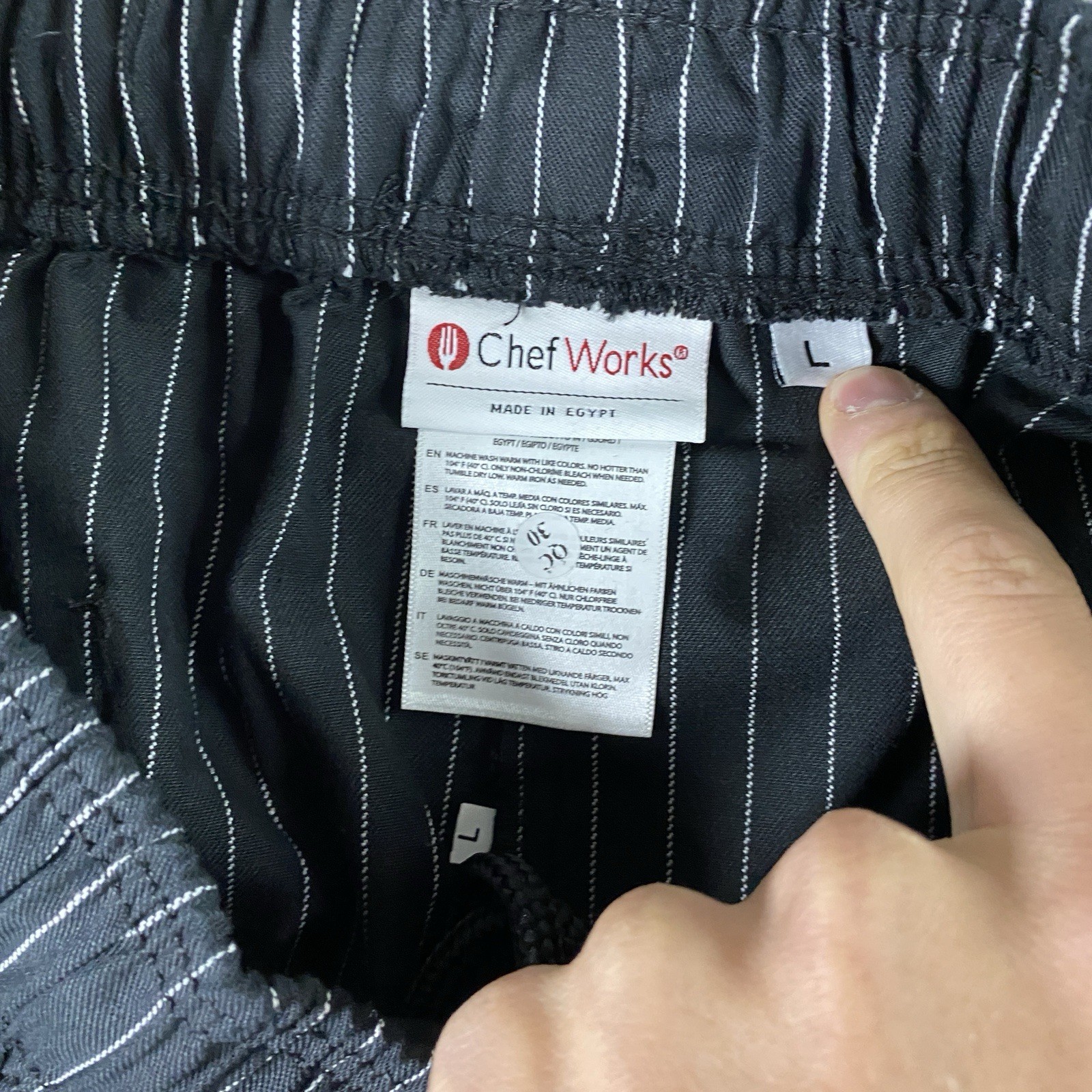 Chef Works Pinstripe Pants Men's Large Black Baggy Designer NWT