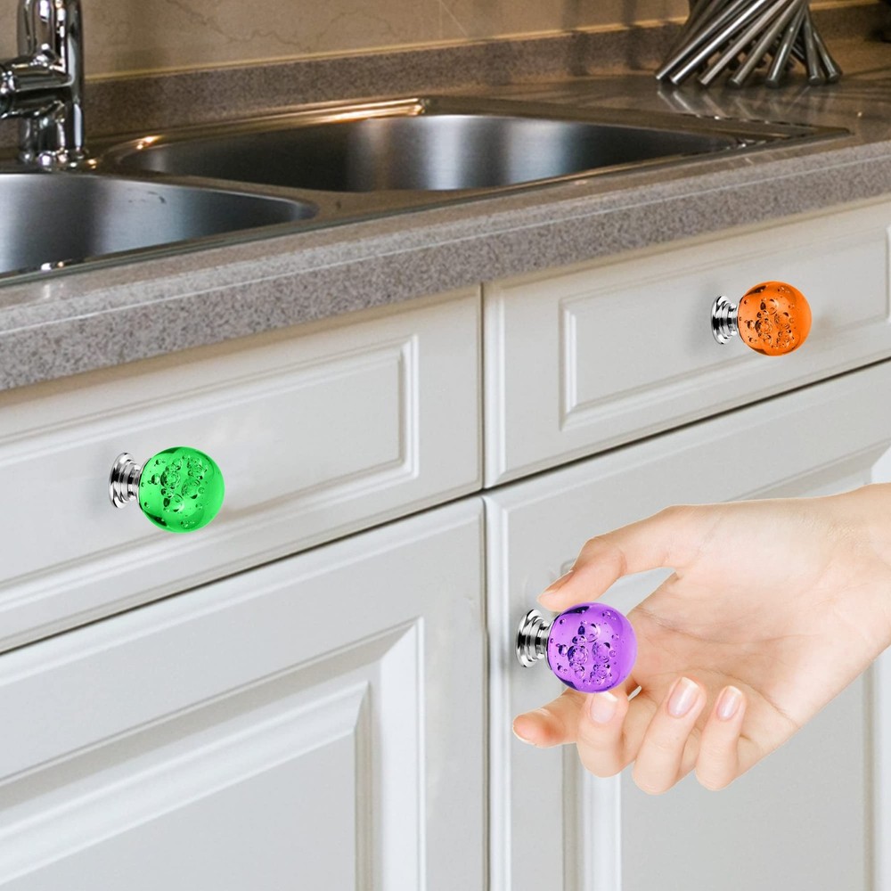 10 PCS Colorful Cabinet Knobs Round Glass Bubbles Knobs 30mm Smooth Drawer Pu...