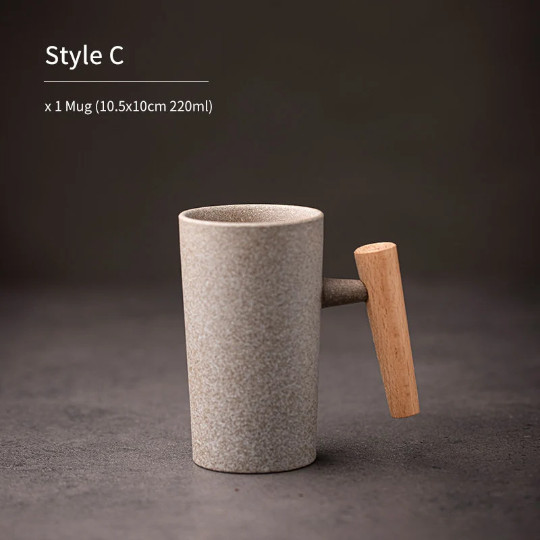 Ceramic Tea Cup with Wood Handle