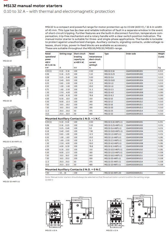 ABB MS1321.0 .63-1.0 AMP MANUAL MOTOR STARTER