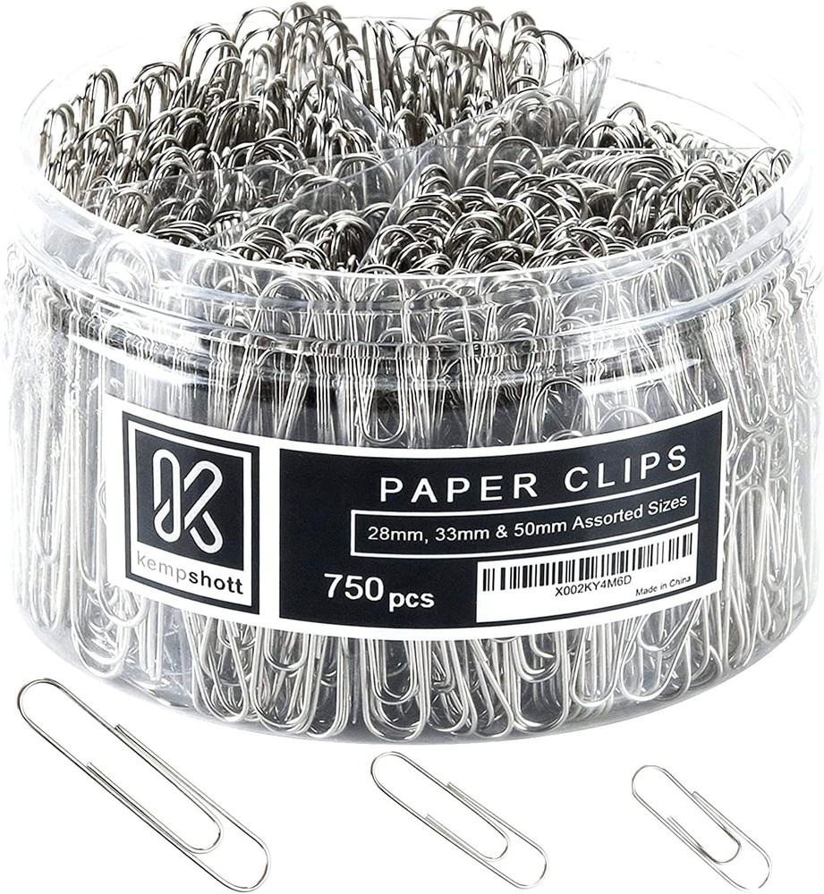 750 Paper Clips Assorted Sizes Small, Medium and Lar Paper