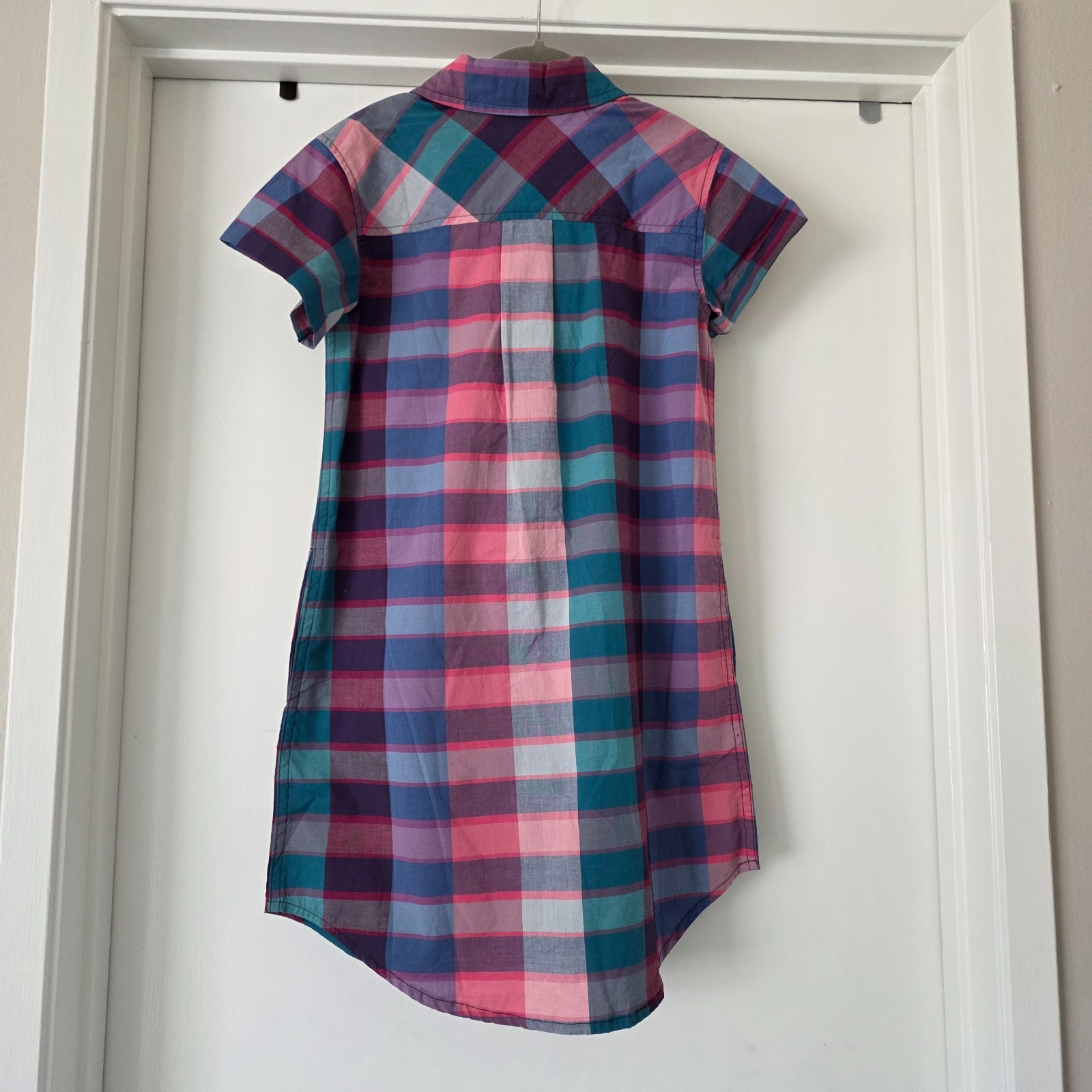 NEW Tea Collection Girl's Size 7 Dress 100% Cotton Plaid Pink Blue Button Front