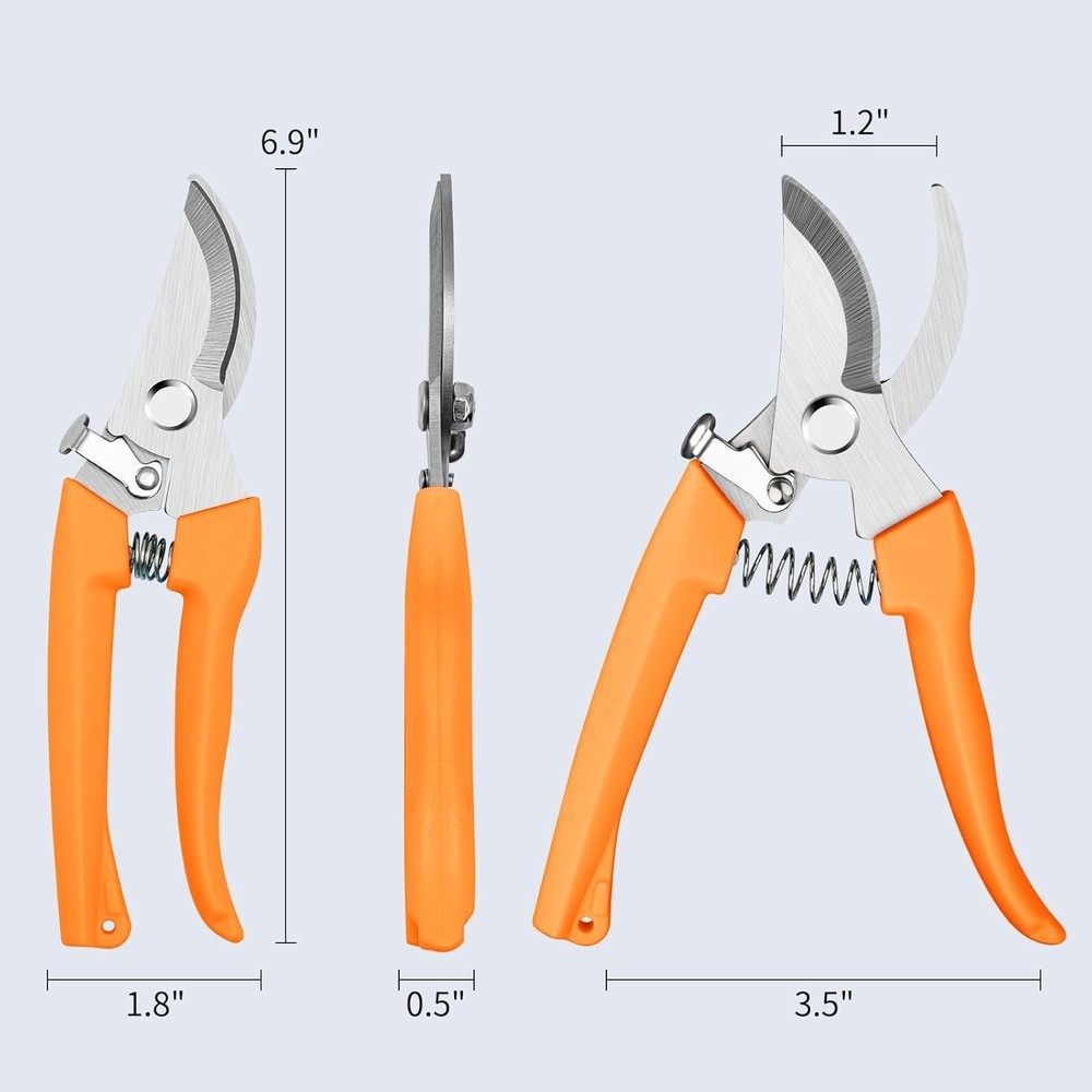 Orange Garden Shears Sharp Stainless Steel 6.9" Pruning Scissors
