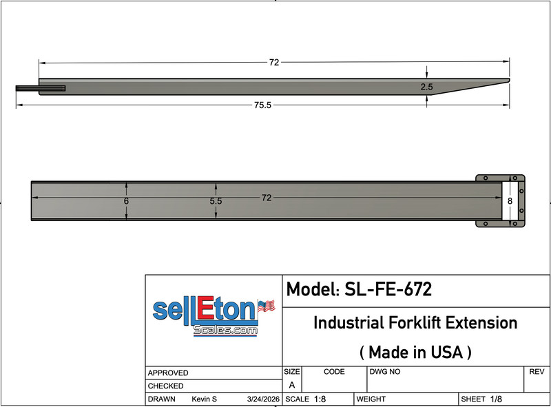 SL-FE-672 Industrial Forklift Extensions – 6,500 lb Capacity – Made in USA