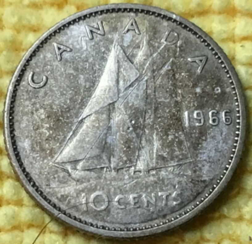 1966 Canada 10 Cents 80% Silver KM #51