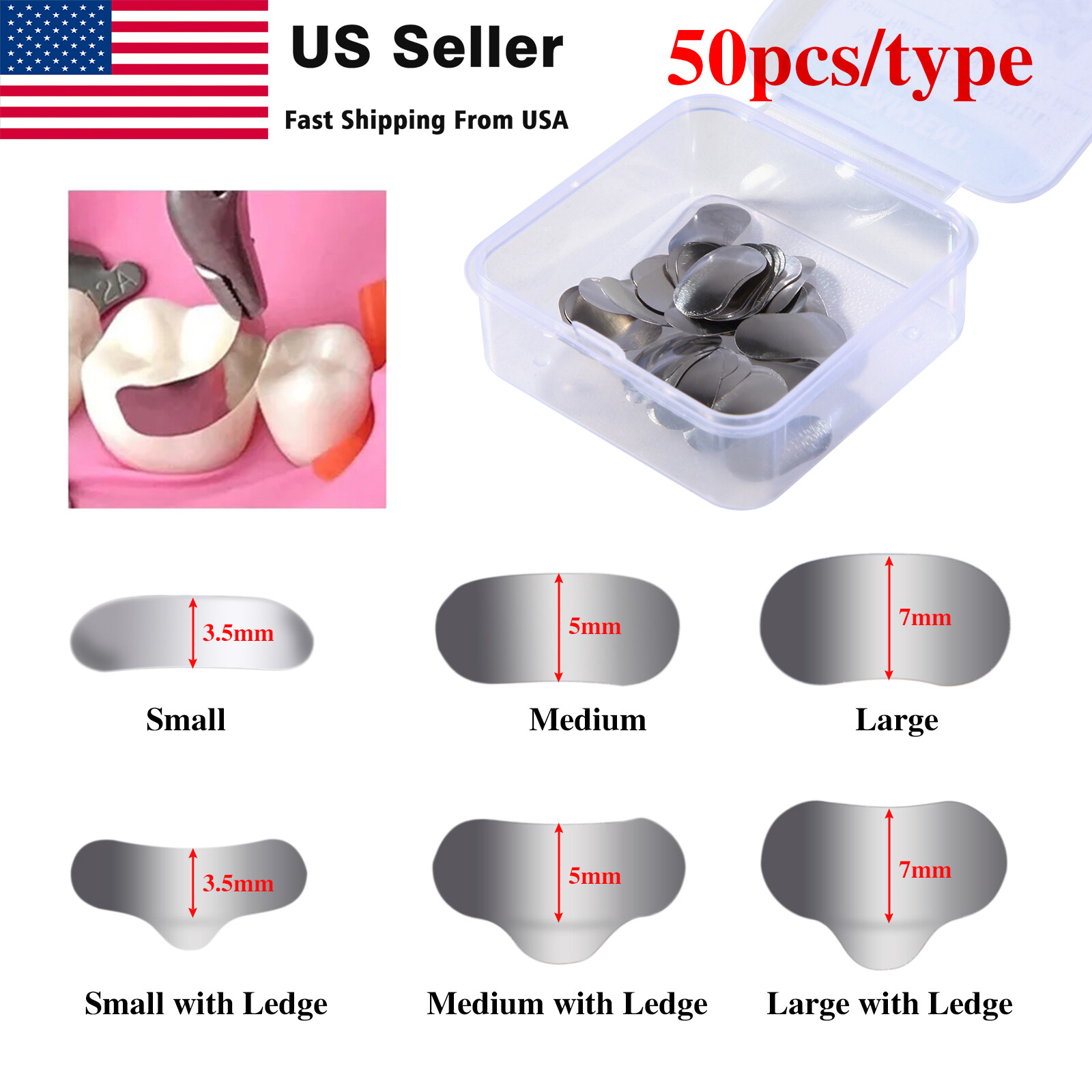 50 Pcs Dental Metal Matrices Matrix Band Sectional Contoured Refill S/M/L 35μm