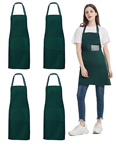 4 Pack Chef Apron, Waterproof Apron, Adjustable Apron Polyester Blend Green