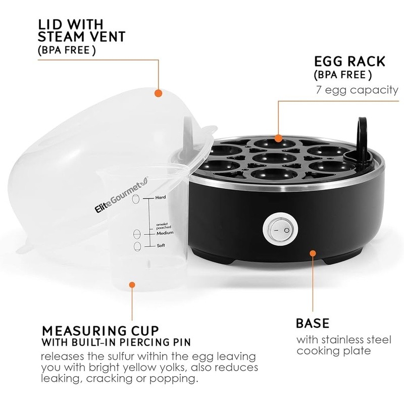 7 Egg Cookers Egg Boiler Steamer Timer Auto Shut Off Easy Use Compact Kitchen