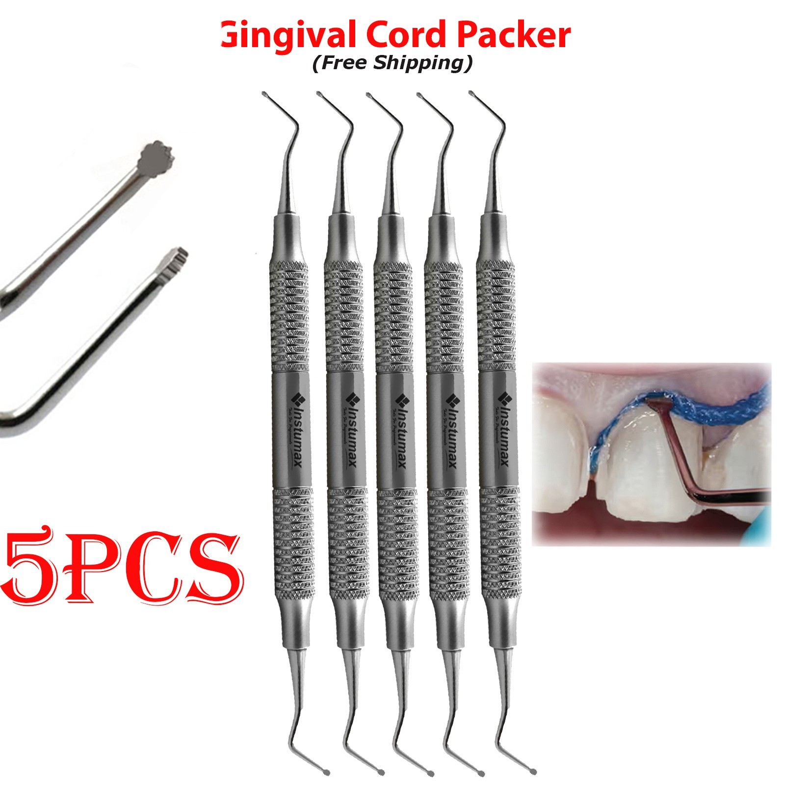 5 PCS Dental Cord Packer Small Tip Gingival Atraumatic Retraction Instruments