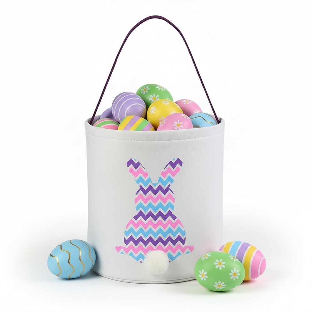 E-FirstFeeling Canvas Easter Bunny Basket, Large Empty Easter Basket for Egg ...