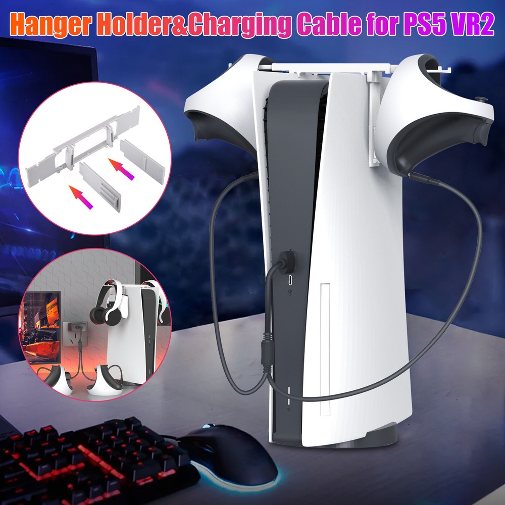 2in1 Gaming Headset Hanger for PSVR2 PS5 Controller Accessories w/Charging Cable