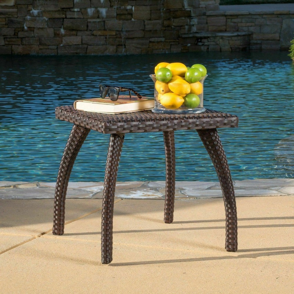 Woodridge Outdoor Brown Wicker Side Table