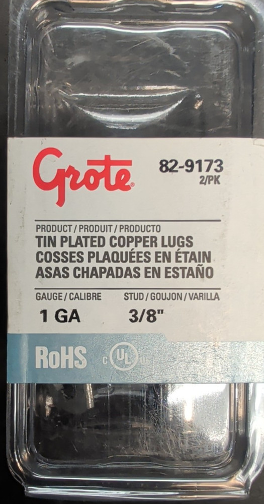 GRO 82 9173 GROTE COPPER LUG 1 GUAGE WIRE, 3/8" HOLE PAIR