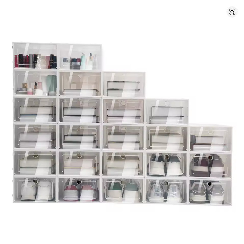 24PCS Foldable Flip Shoe Boxes Set Shoe Rack Stackable Storage Container Plastic