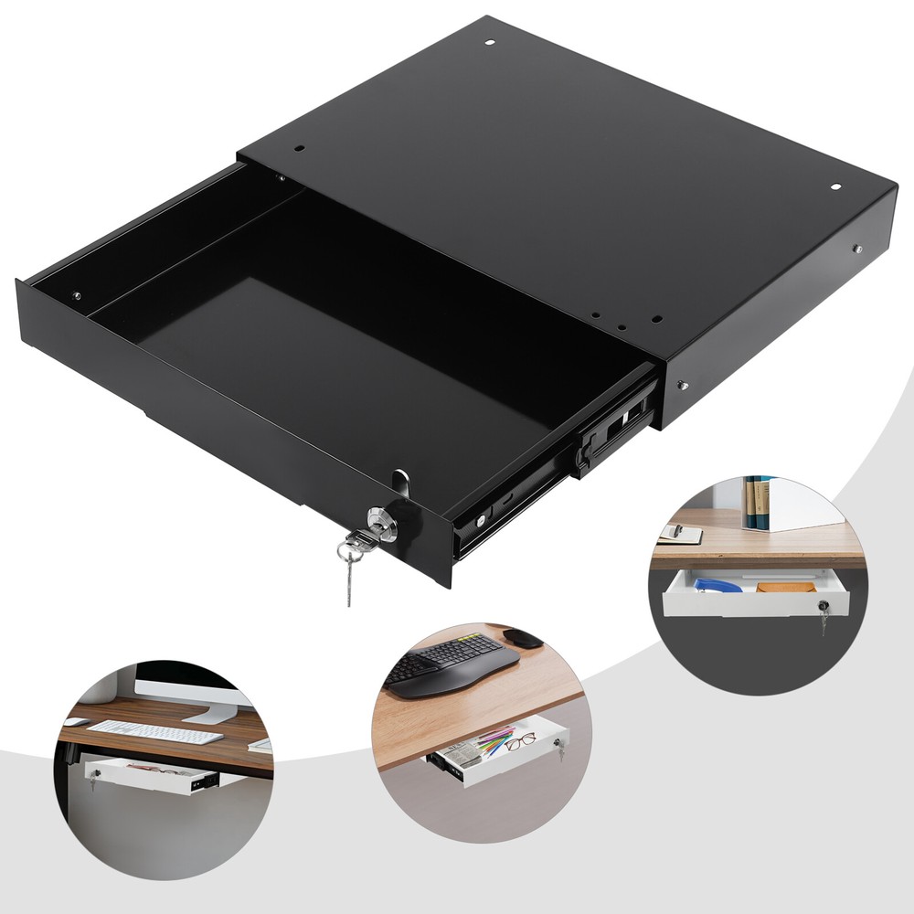 Under Desk Mounted Sliding Pull-out Drawer Storage Organizer