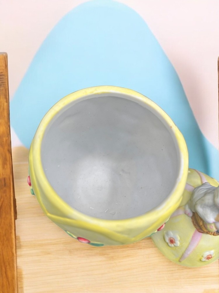 Vintage Porcelain Easter Bunny Easter Egg Shape Covered Box Dish Trinket Dish