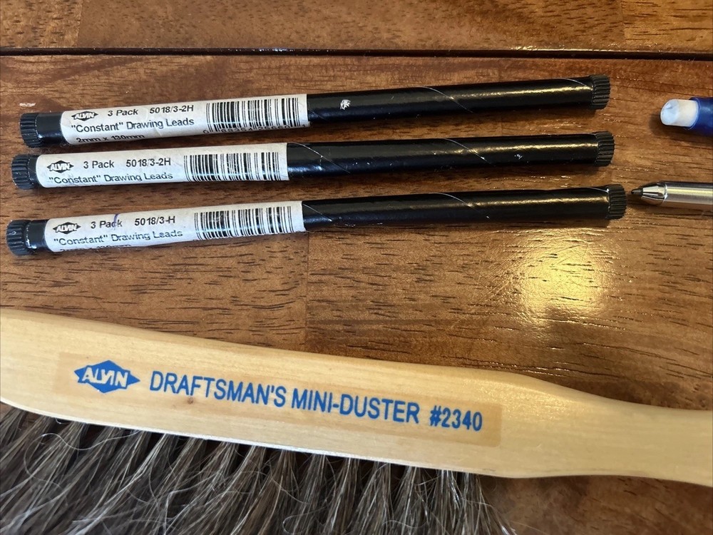 Alvin Drafting Architect Tools Triangle Ruler Brush Pen Lead Compass Dots Lot