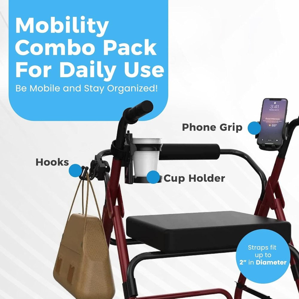 Versatile Mobility Accessory Pack - Phone, Hook, & Cup Holder for Freedom
