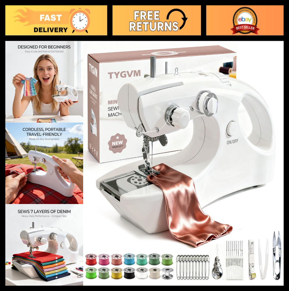 Portable Cordless Handheld Sewing Machine - Mini 2-Thread Stitcher for DIY, Mend