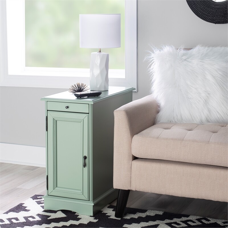 Linon Butler Wood Multi Function Storage Accent Table USB Charging in Aqua Blue