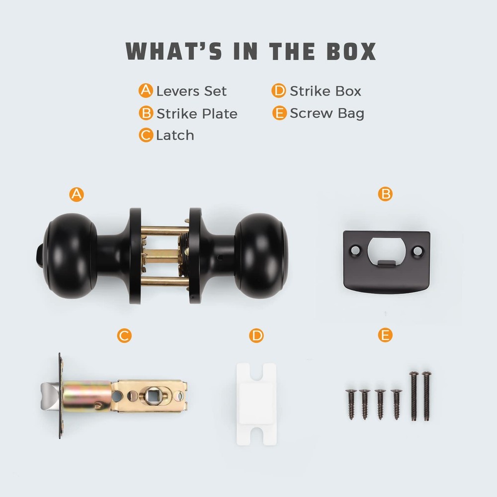 KNOBWELL 5 Pack Matte Black Door Knobs Privacy Knob for 5 Pack,