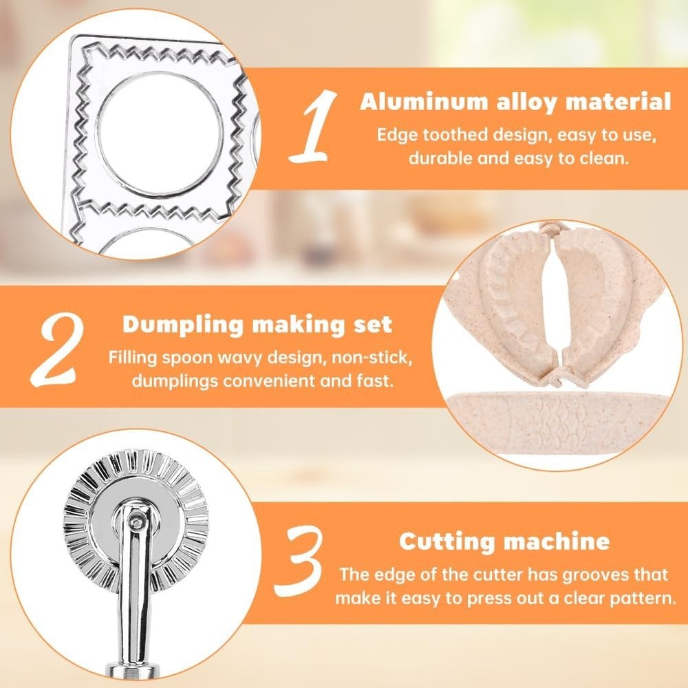5PCS Ravioli Maker Set with Rolling Pin, Dumpling Press & Cutter Tool Kit