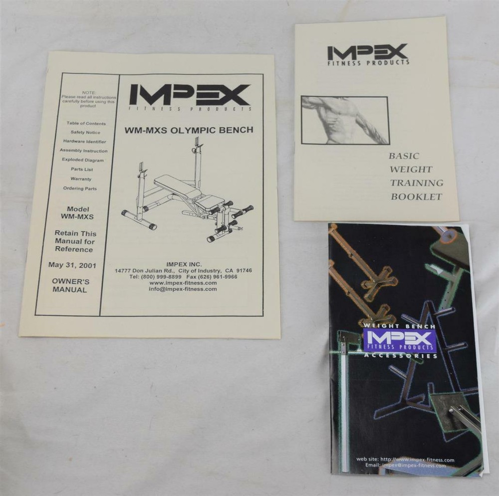 IMPEX WM-MXS Olympic Bench Owner's Manual Accessorioes & Basic Weight Training