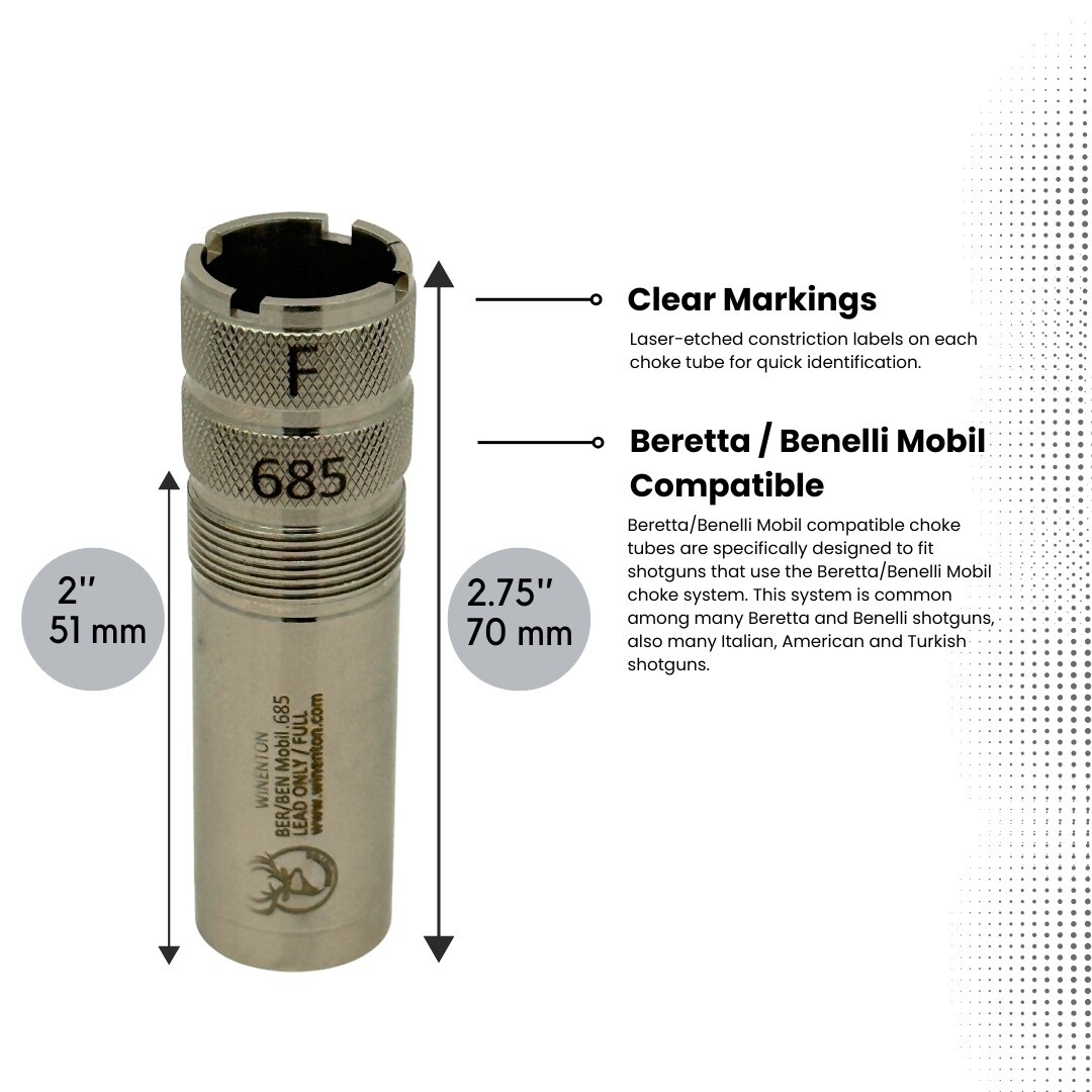 Beretta/Benelli Mobil Thread 12ga Extended Choke Tubes Set 5 pcs Silver Winenton