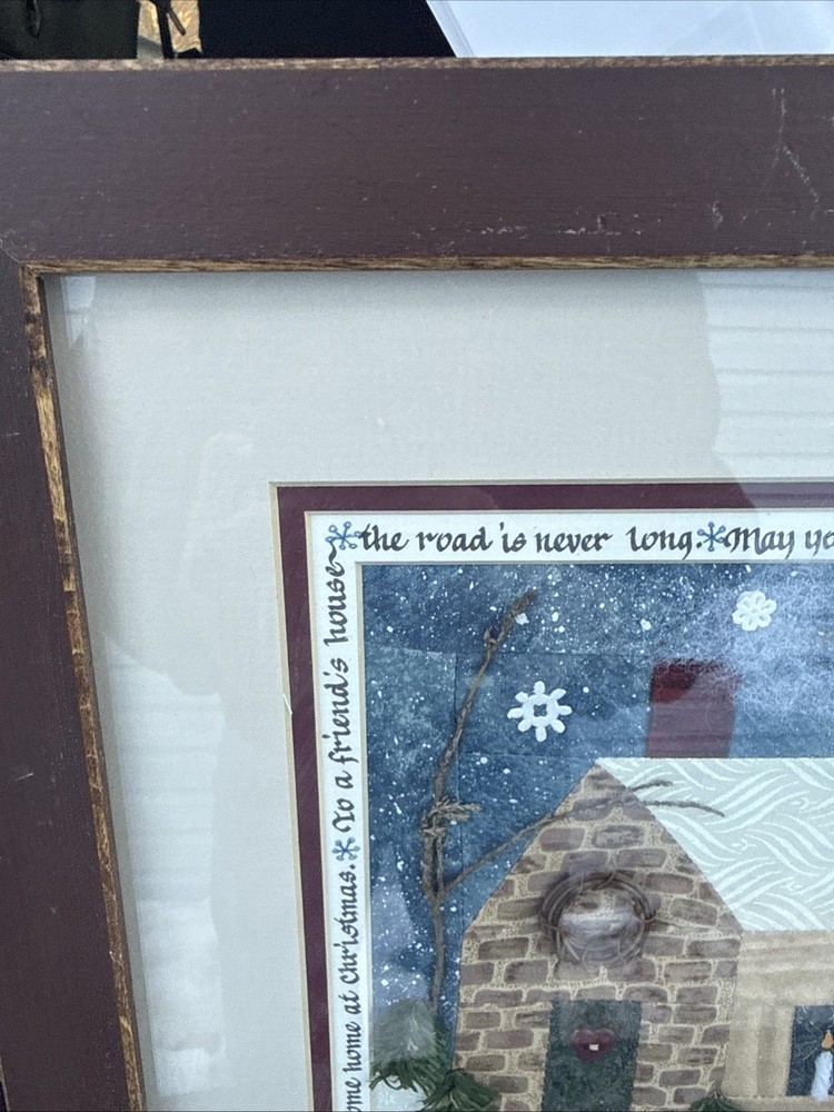 Framed Quilt Square House Signed Susan Barton Calligraphy Cert