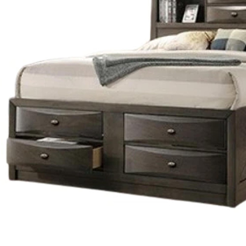 Simo Queen Bed-Bookcase Headboard-Storage Drawers-Gray