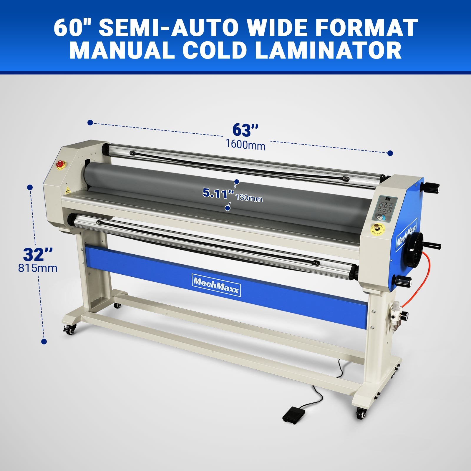 MechMaxx 63" Manual/Electric Cold Laminator w/ Lift & Stand for Vinyl,1600-C3Pro
