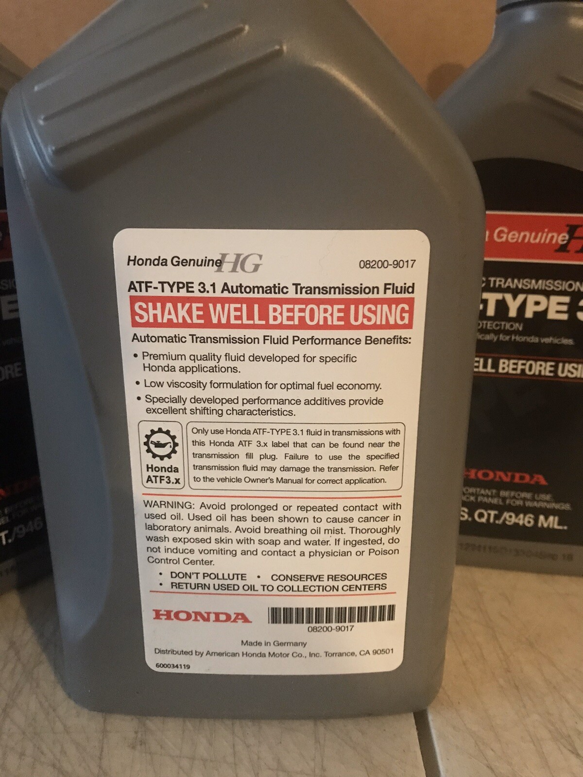 Genuine Honda ATF Type 3 (3.1) X 4 Qts With One Drain Plug