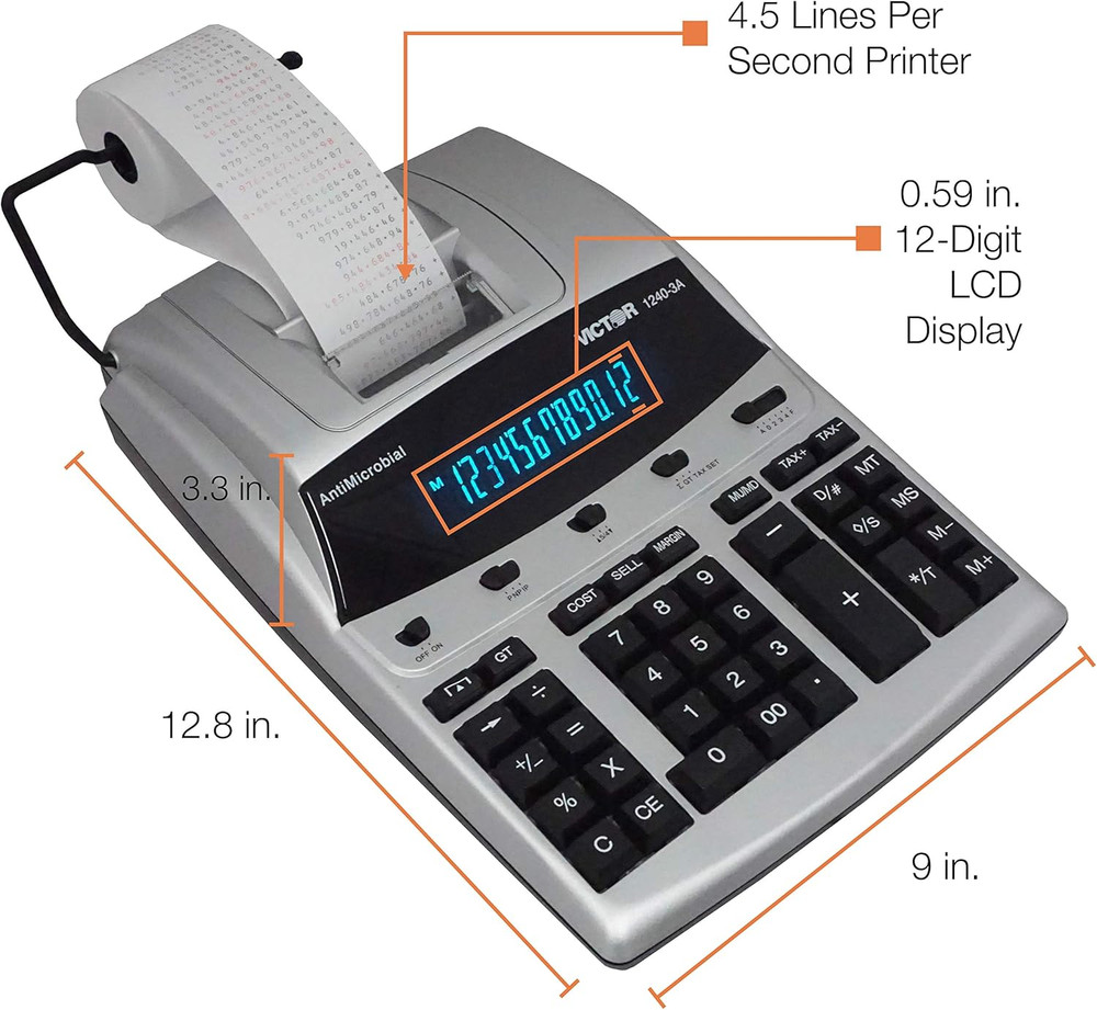 12-Digit Desktop Adding Machine, Large Easy to Read Display, Tape Print Out with